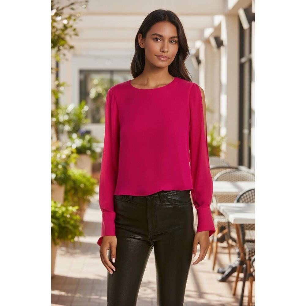 NWT $325 Ramy BrookAddy Slit Sleeve Silk Blouse Deep Fuchsia *READ